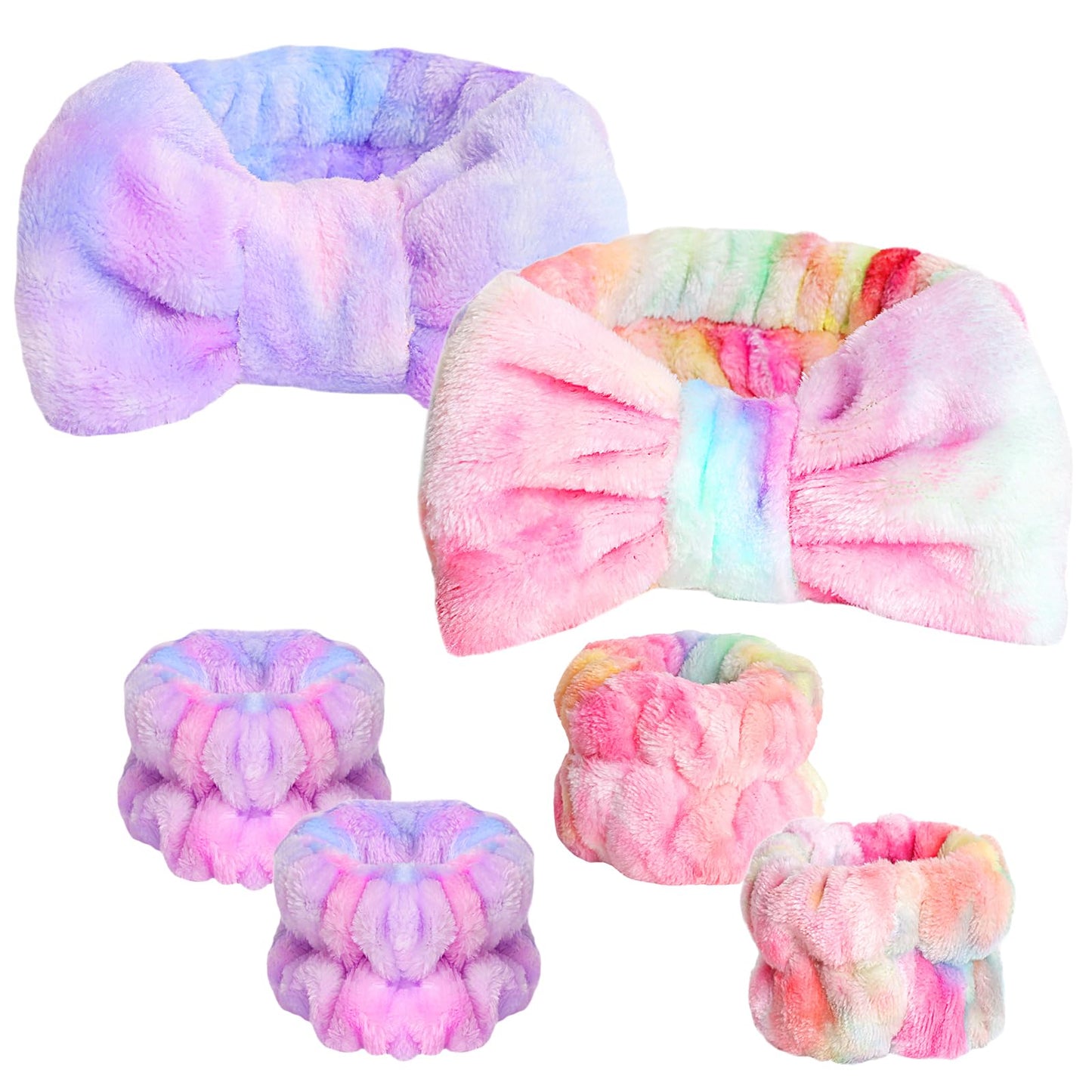 WSYUB Makeup Headbands, 1pcs Black Spa Headband Fluffy Bow Tie Headband Microfiber Face, and 2Pcs Wrist Spa Wash Band Absorbent Wristbands, for Washing Face Skin Care