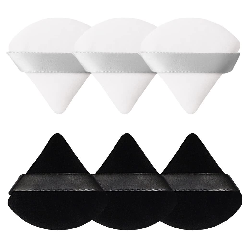 Pimoys 6 Pcs Powder Puff, Face Soft Triangle Makeup Puff Velet Makeup Sponge for Loose Powder (Green)