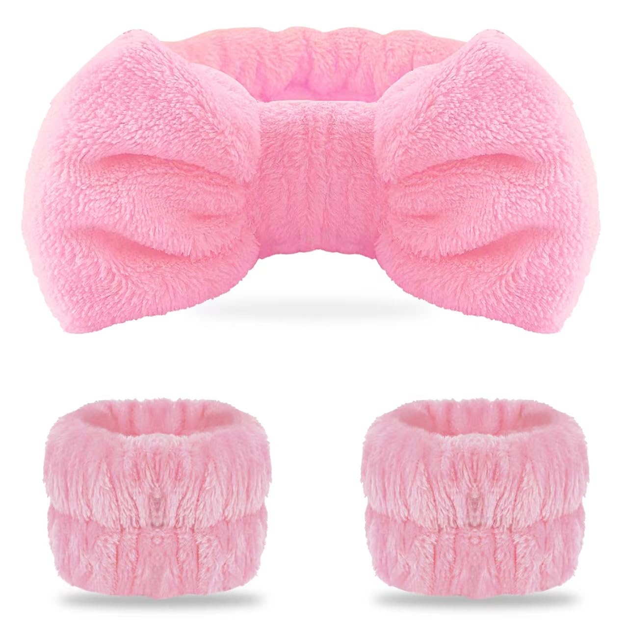 WSYUB Makeup Headbands, 1pcs Black Spa Headband Fluffy Bow Tie Headband Microfiber Face, and 2Pcs Wrist Spa Wash Band Absorbent Wristbands, for Washing Face Skin Care