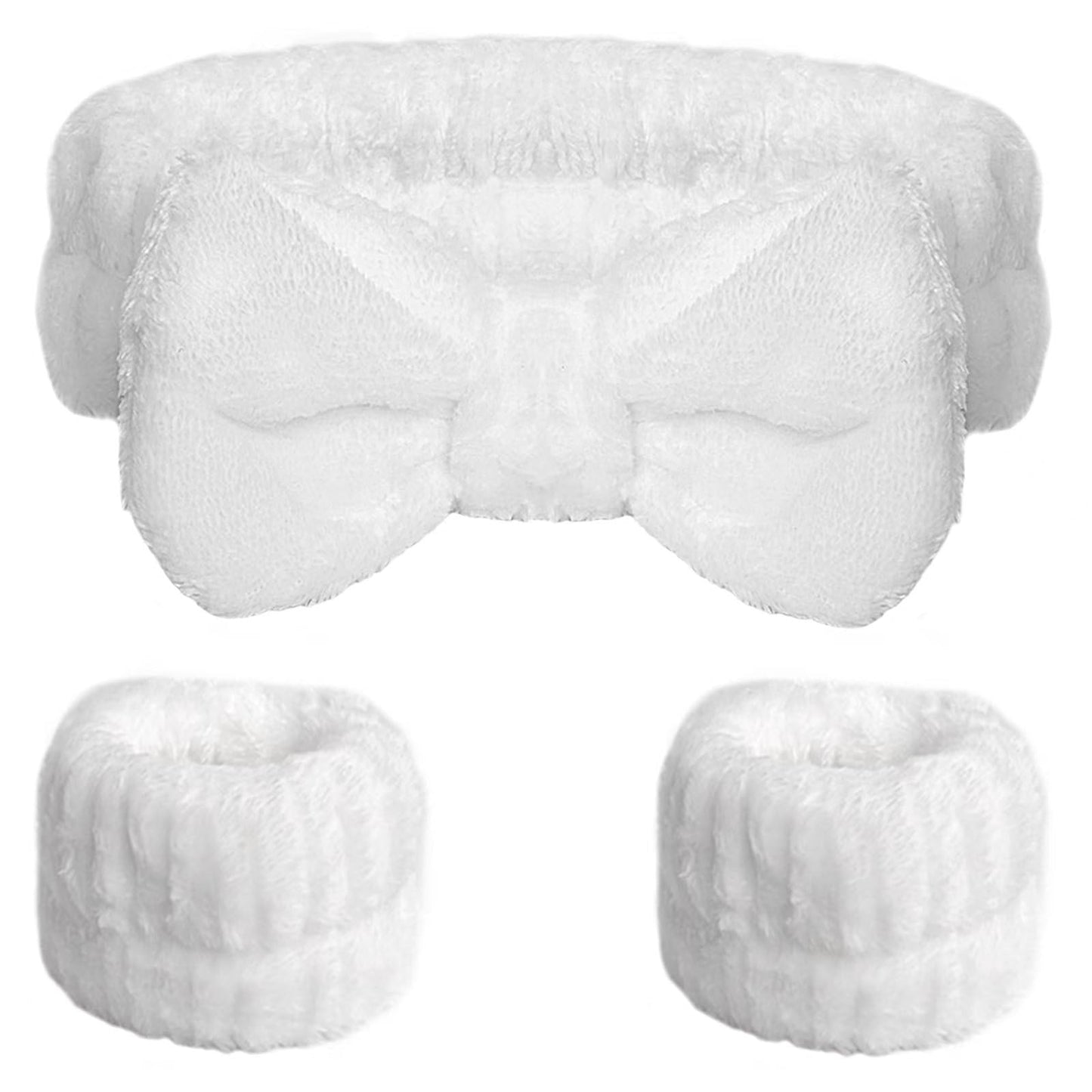 WSYUB Makeup Headbands, 1pcs Black Spa Headband Fluffy Bow Tie Headband Microfiber Face, and 2Pcs Wrist Spa Wash Band Absorbent Wristbands, for Washing Face Skin Care