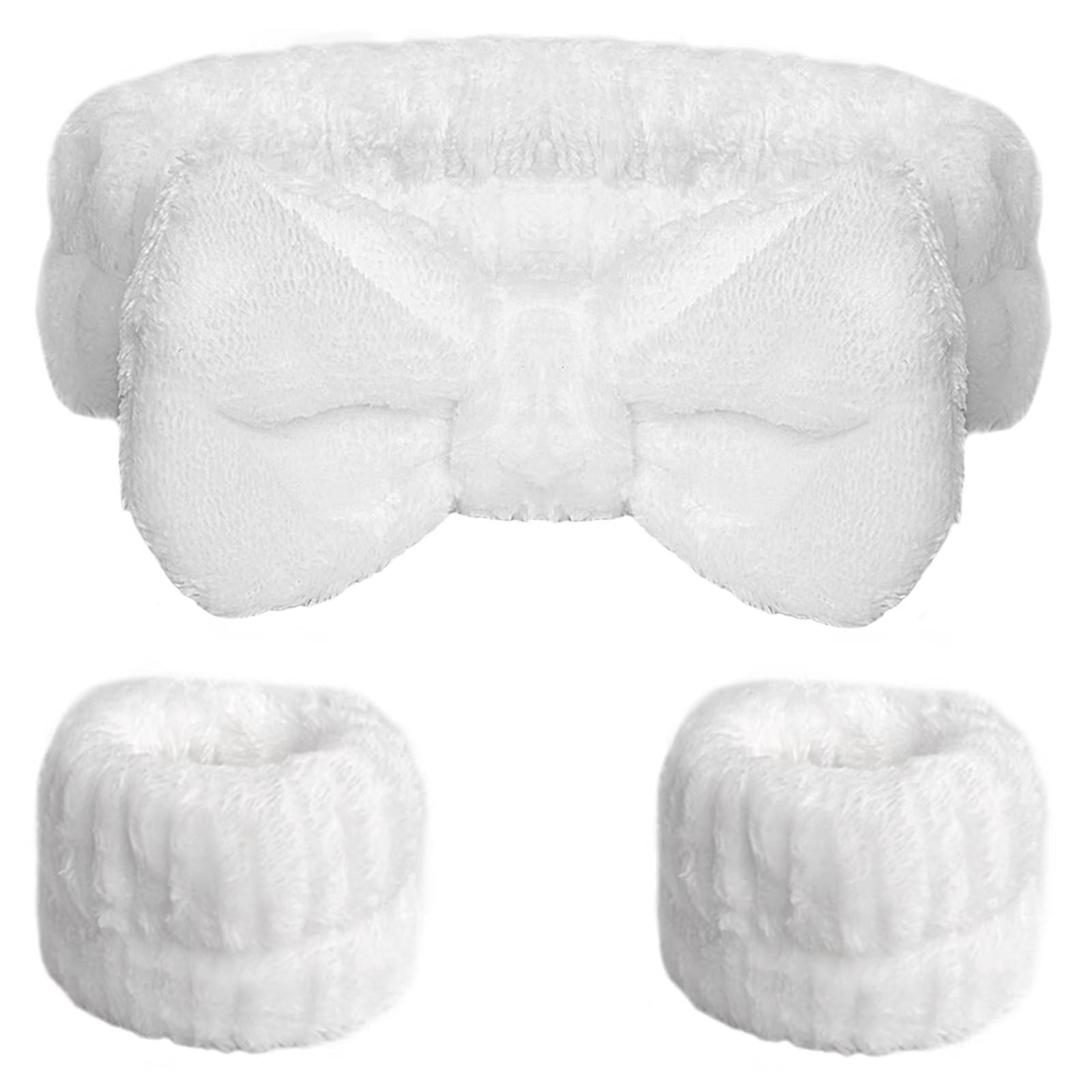 WSYUB Makeup Headbands, 1pcs Black Spa Headband Fluffy Bow Tie Headband Microfiber Face, and 2Pcs Wrist Spa Wash Band Absorbent Wristbands, for Washing Face Skin Care