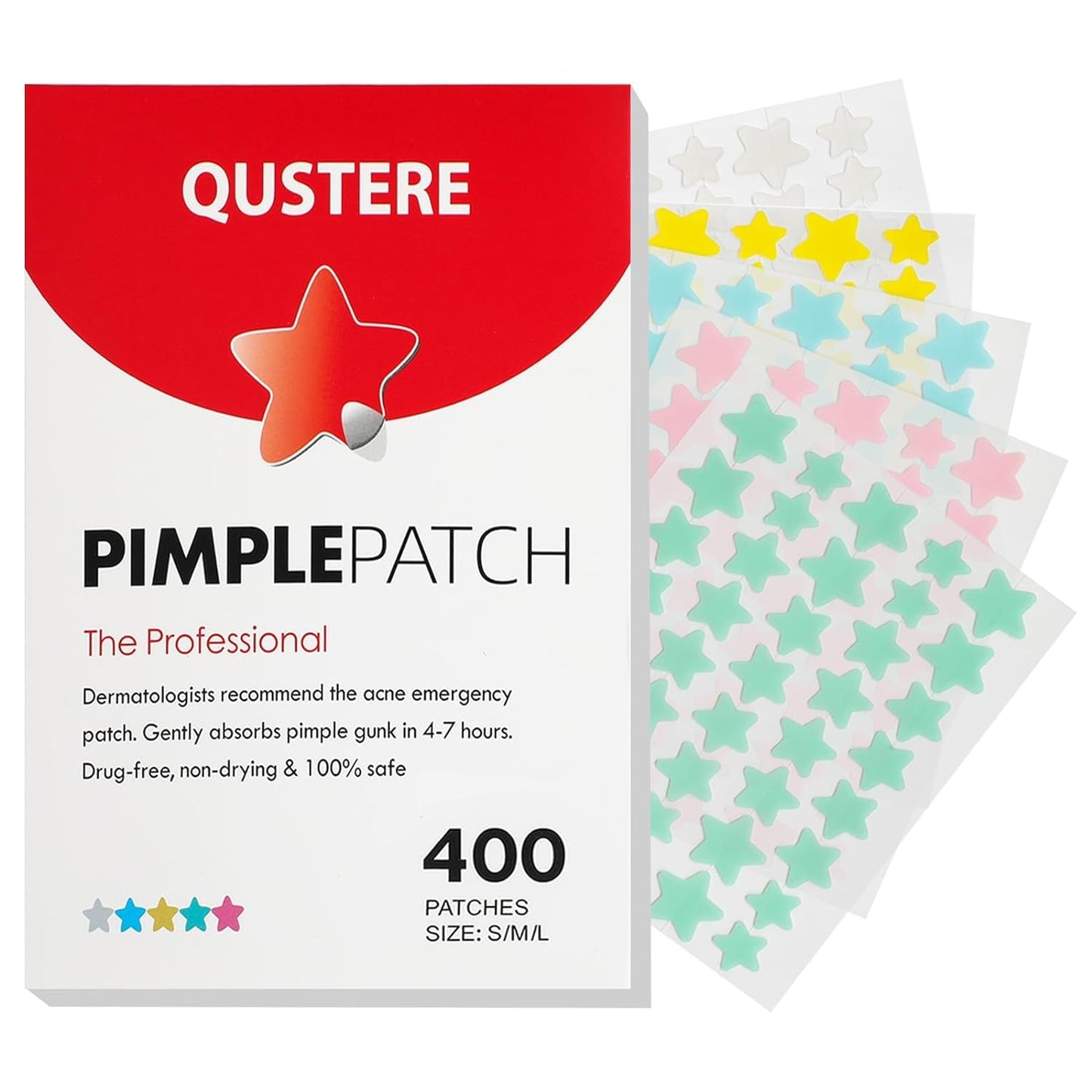 QUSTERE Pimple Patches for Face, Hydrocolloid Acne Patches, Cute Star Zit Covers, Colorful Spot Stickers with Tea Tree, Salicylic Acid & Cica Oil| 3 Sizes (10mm, 12mm & 14mm) |200 Count
