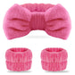 WSYUB Makeup Headbands, 1pcs Black Spa Headband Fluffy Bow Tie Headband Microfiber Face, and 2Pcs Wrist Spa Wash Band Absorbent Wristbands, for Washing Face Skin Care