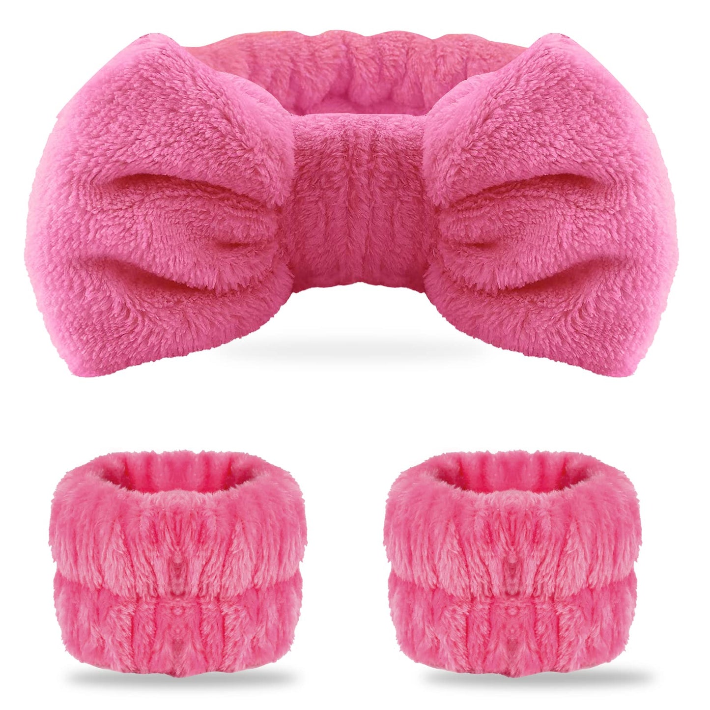 WSYUB Makeup Headbands, 1pcs Black Spa Headband Fluffy Bow Tie Headband Microfiber Face, and 2Pcs Wrist Spa Wash Band Absorbent Wristbands, for Washing Face Skin Care