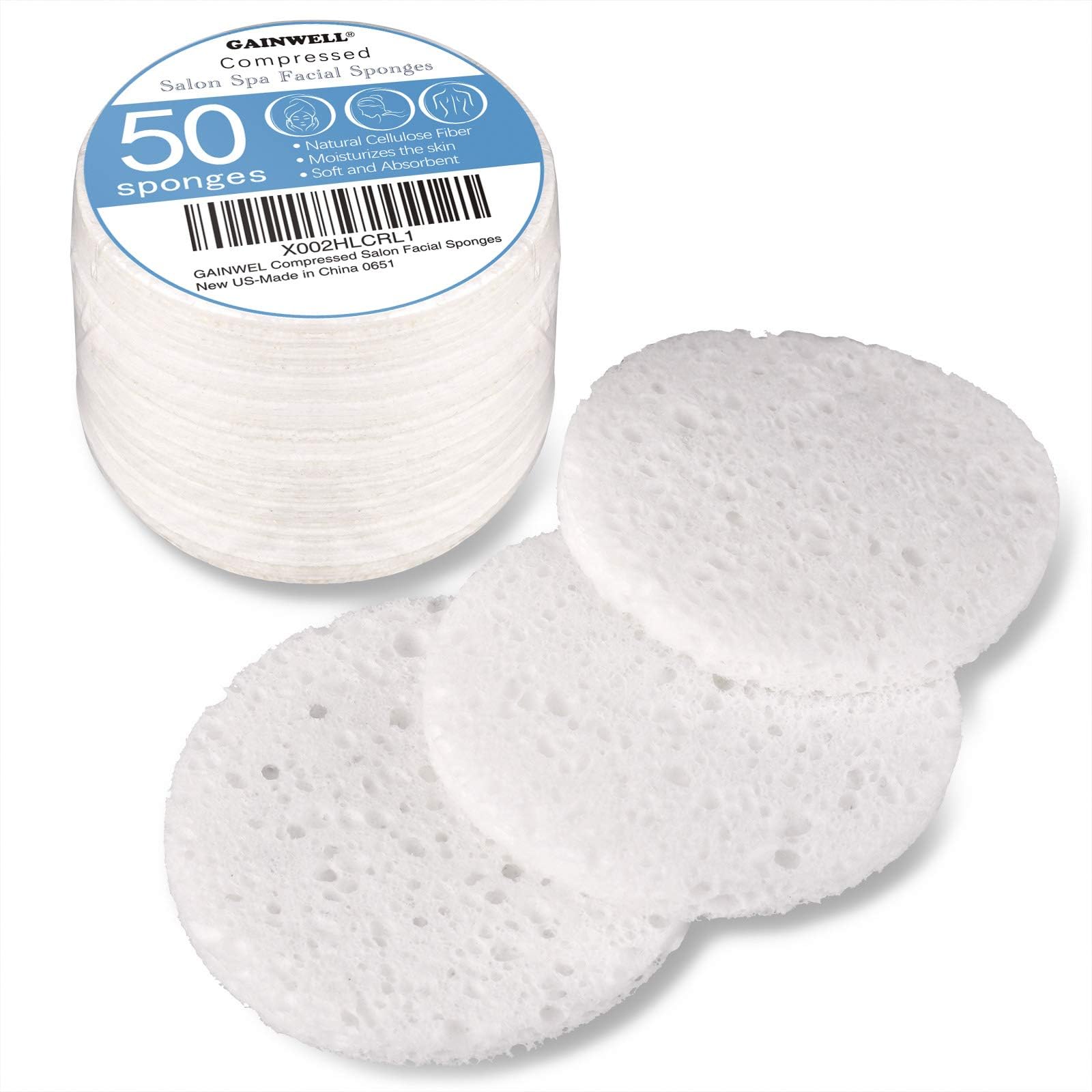 GAINWELL 50-Count Compressed Facial Sponge for Daily Facial Cleansing and Exfoliating, 100％ Natural Cosmetic Spa Sponges for Makeup Remover, Reusable, Pink