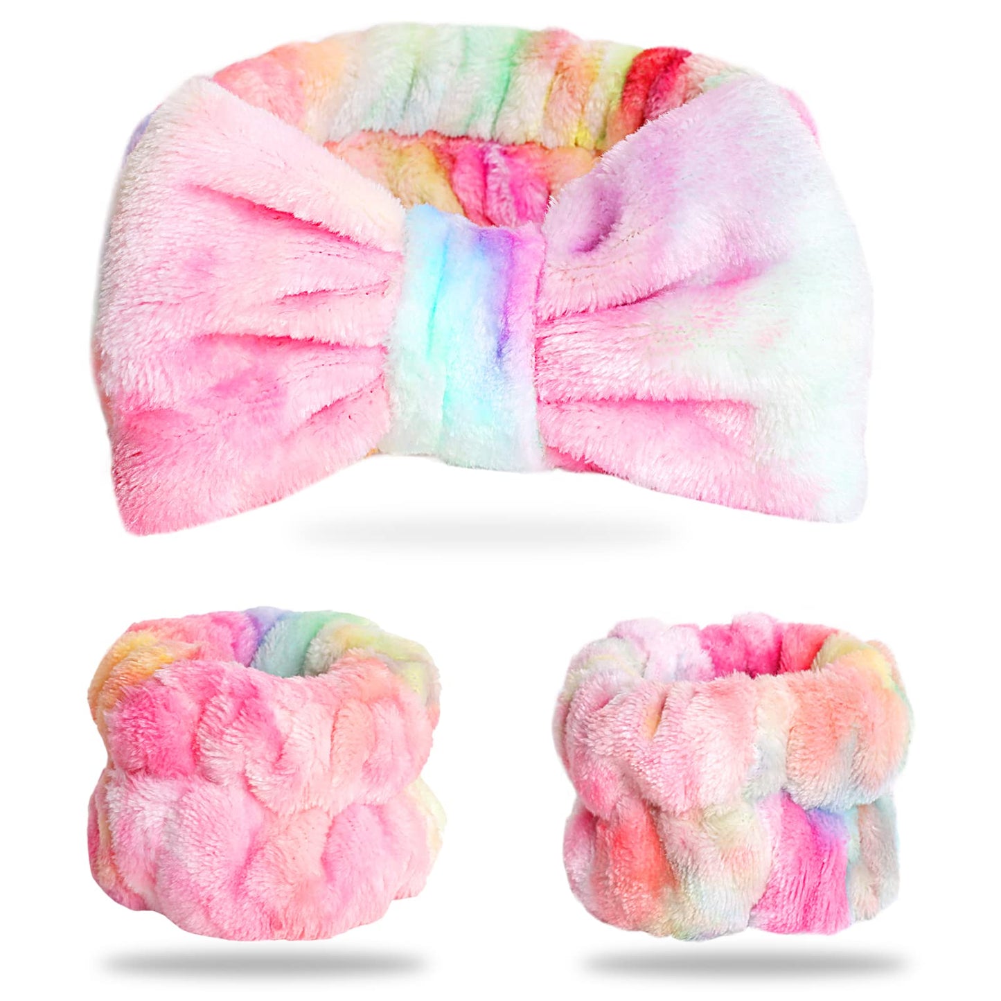 WSYUB Makeup Headbands, 1pcs Black Spa Headband Fluffy Bow Tie Headband Microfiber Face, and 2Pcs Wrist Spa Wash Band Absorbent Wristbands, for Washing Face Skin Care