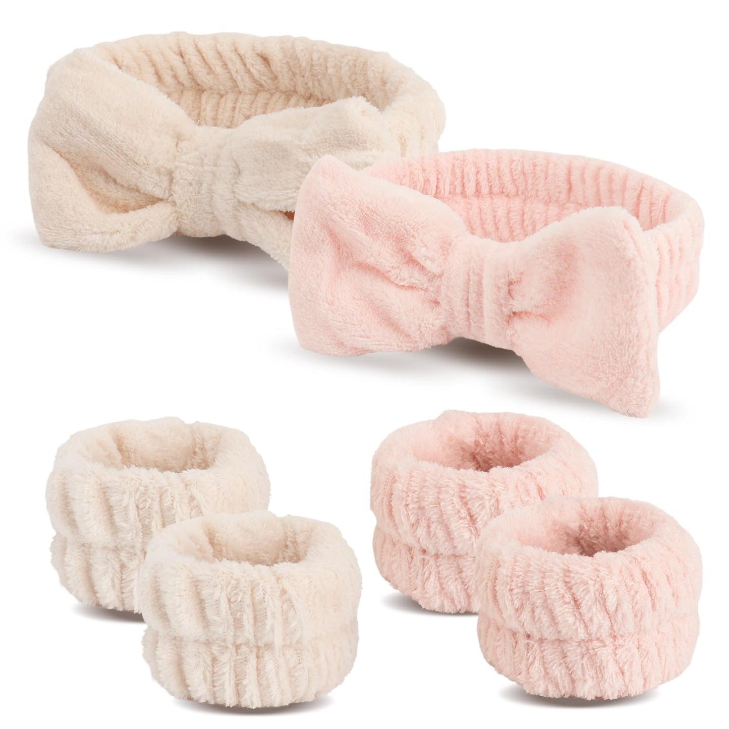 WSYUB Makeup Headbands, 1pcs Black Spa Headband Fluffy Bow Tie Headband Microfiber Face, and 2Pcs Wrist Spa Wash Band Absorbent Wristbands, for Washing Face Skin Care