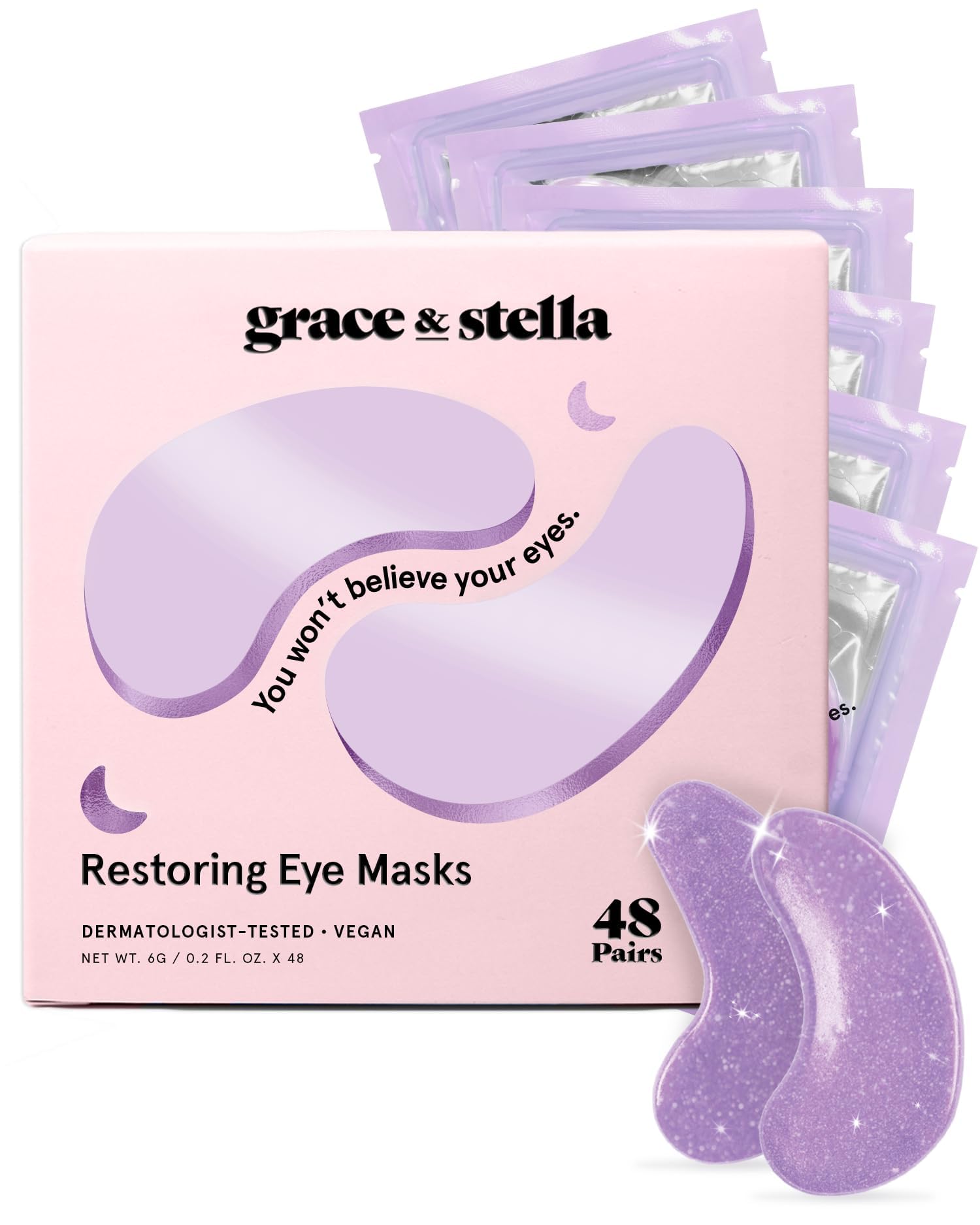 grace & stella Retinol Under Eye Patches for Puffy Eyes & Dark Circles - Restoring Gel Under Eye Masks with Hyaluronic Acid - Birthday Gifts for Women, Bachelorette Party Favors (Purple, 24 Pairs)