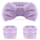 WSYUB Makeup Headbands, 1pcs Black Spa Headband Fluffy Bow Tie Headband Microfiber Face, and 2Pcs Wrist Spa Wash Band Absorbent Wristbands, for Washing Face Skin Care