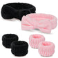 WSYUB Makeup Headbands, 1pcs Black Spa Headband Fluffy Bow Tie Headband Microfiber Face, and 2Pcs Wrist Spa Wash Band Absorbent Wristbands, for Washing Face Skin Care