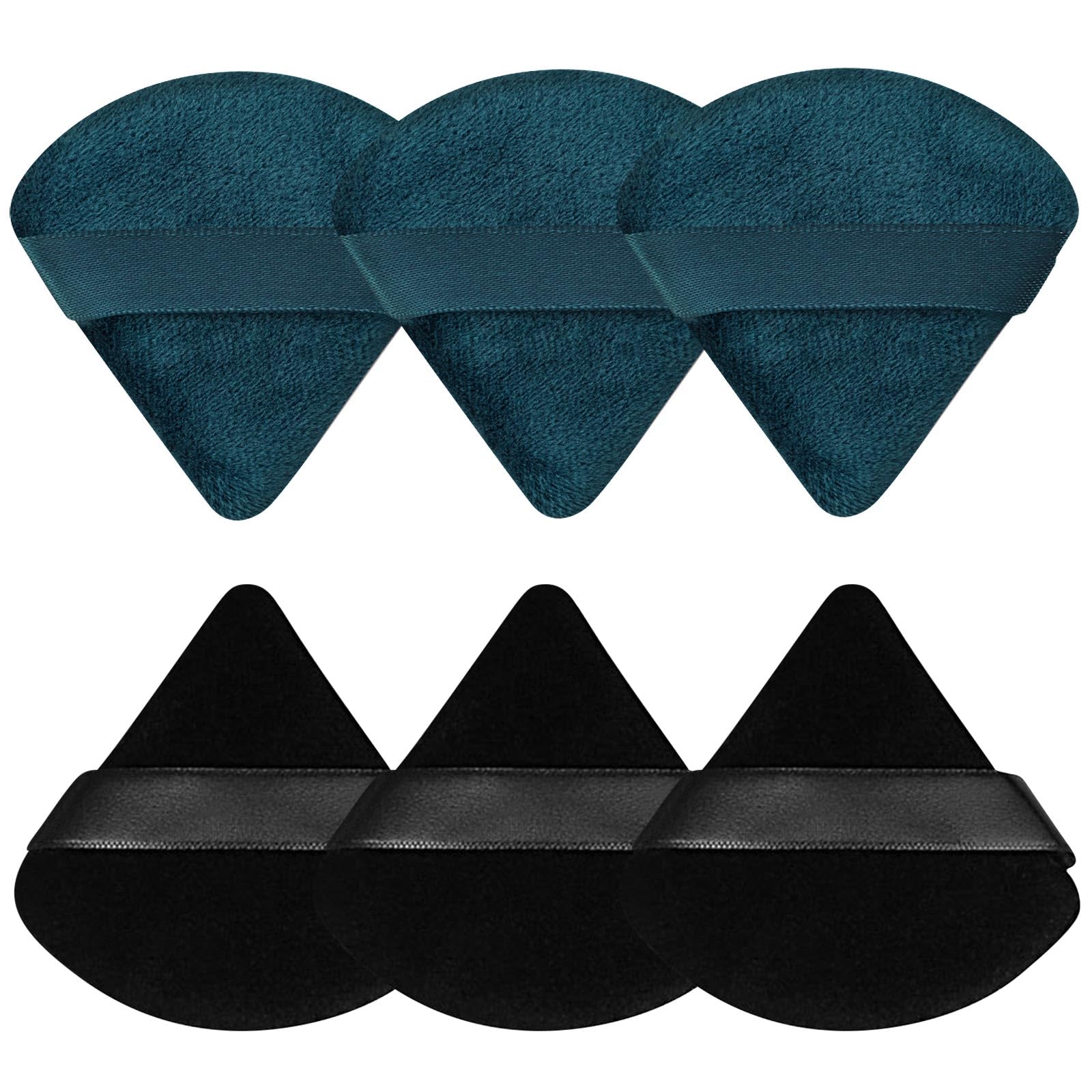 Pimoys 6 Pcs Powder Puff, Face Soft Triangle Makeup Puff Velet Makeup Sponge for Loose Powder (Green)