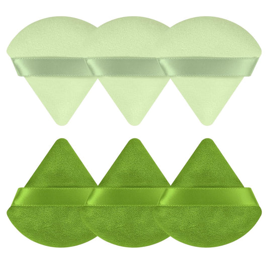 Pimoys 6 Pcs Powder Puff, Face Soft Triangle Makeup Puff Velet Makeup Sponge for Loose Powder (Green)