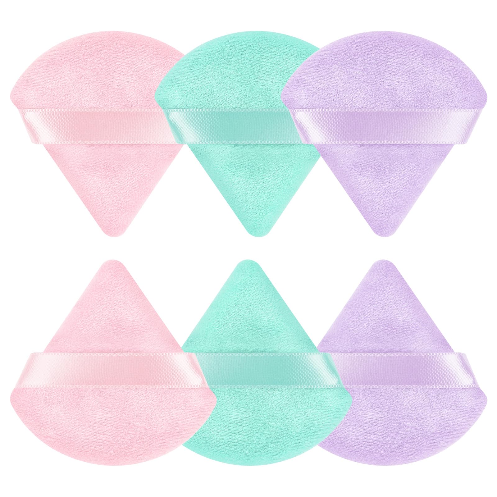 Pimoys 6 Pcs Powder Puff, Face Soft Triangle Makeup Puff Velet Makeup Sponge for Loose Powder (Green)