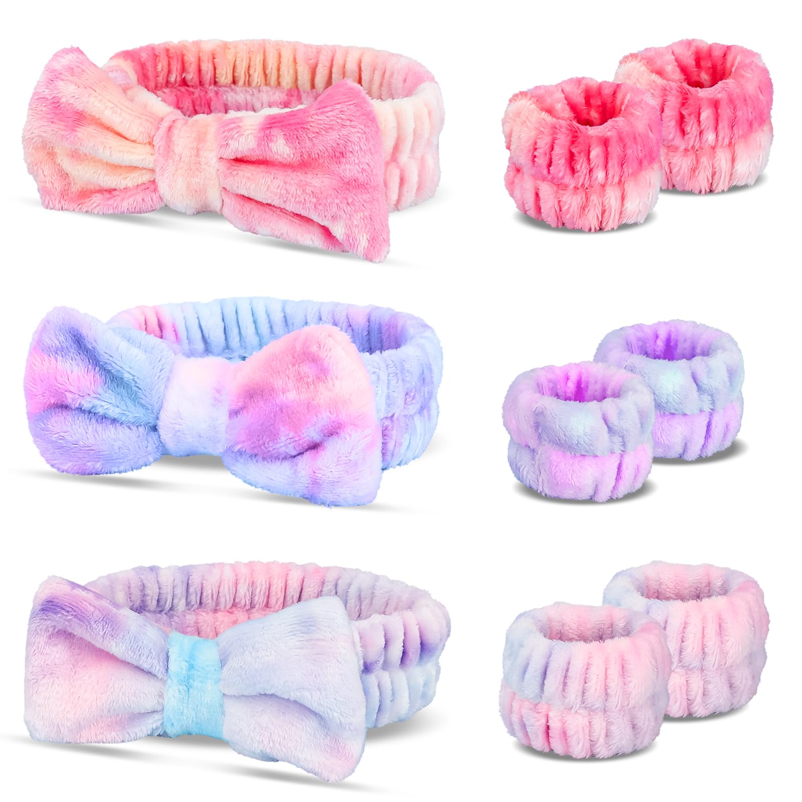 WSYUB Makeup Headbands, 1pcs Black Spa Headband Fluffy Bow Tie Headband Microfiber Face, and 2Pcs Wrist Spa Wash Band Absorbent Wristbands, for Washing Face Skin Care