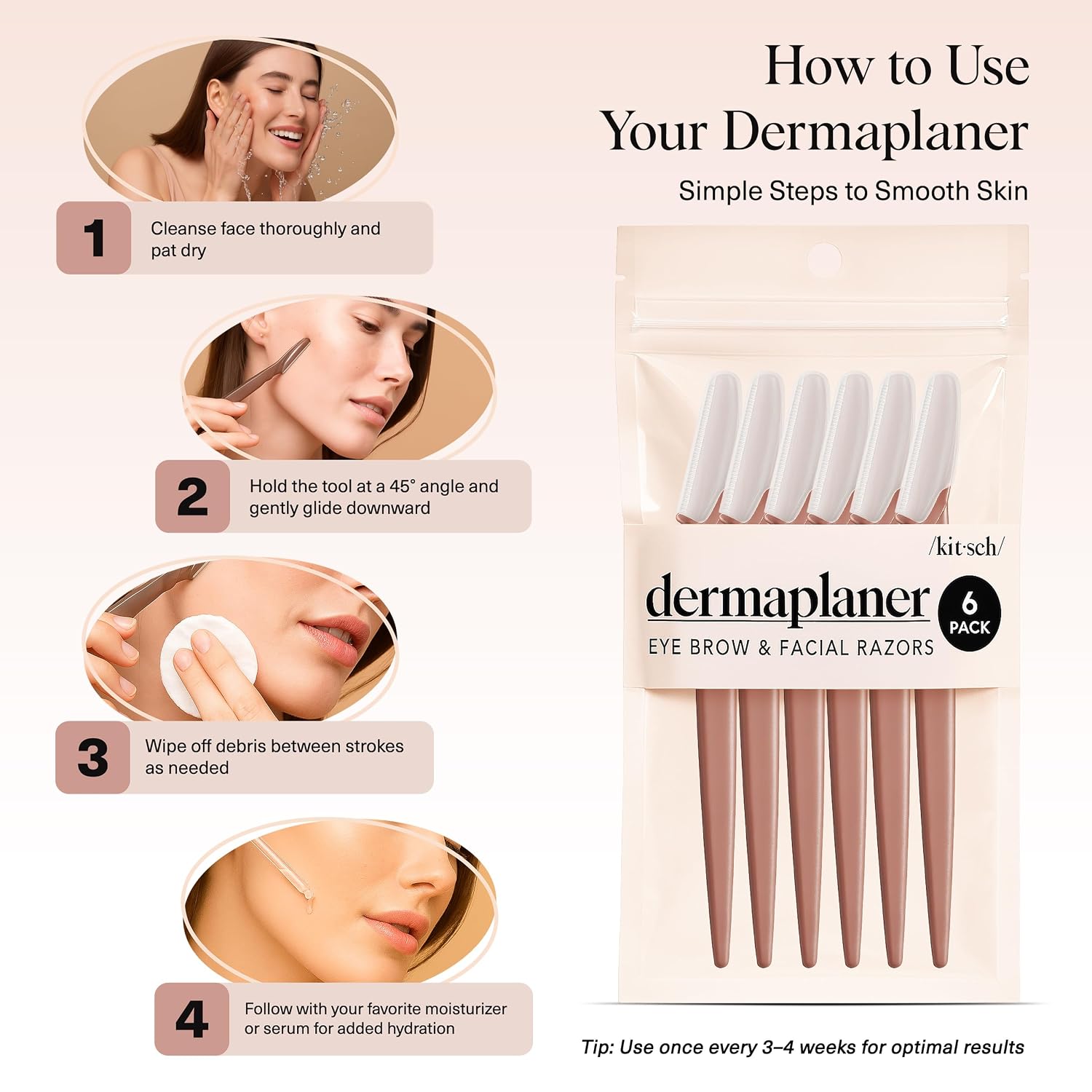Kitsch Dermaplane Razor for Women Face – Face Razors for Women & Men, Eye Brow Razors & Face Shaver – Exfoliating Facial Razor & Dermaplaner as Skin Care Tool for Smoother Skin - Terracotta, 6 pcs