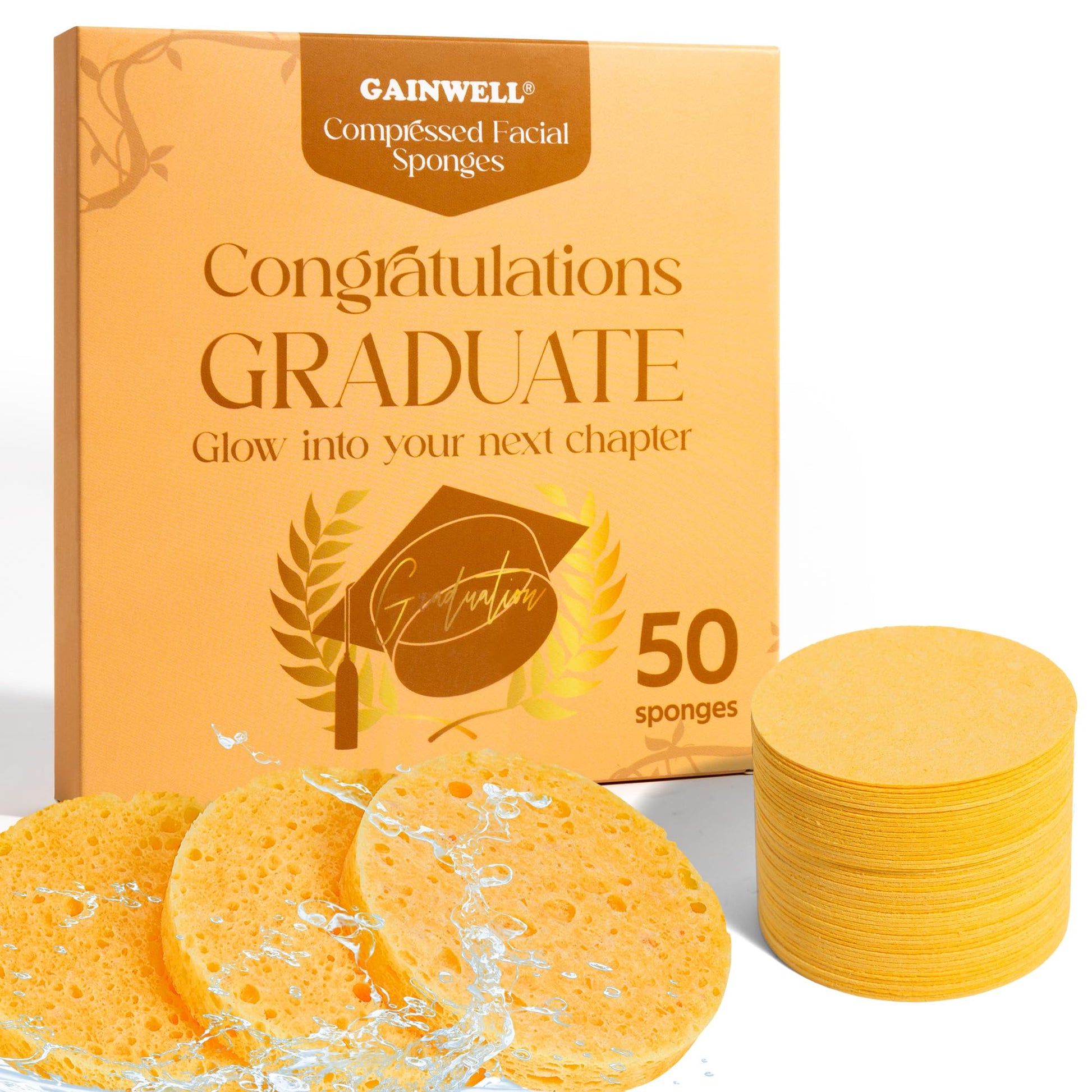 GAINWELL 50-Count Compressed Facial Sponge for Daily Facial Cleansing and Exfoliating, 100％ Natural Cosmetic Spa Sponges for Makeup Remover, Reusable, Pink
