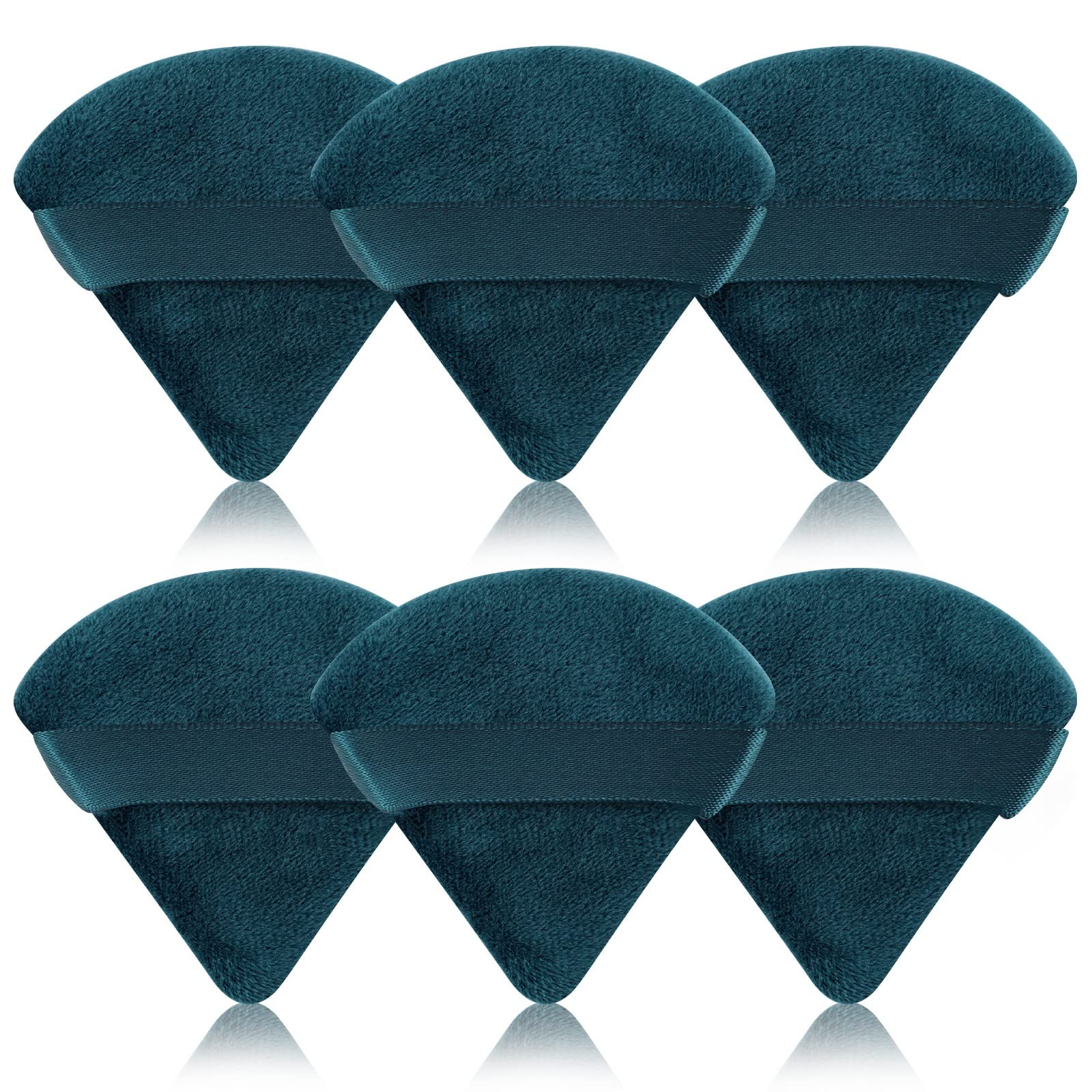 Pimoys 6 Pcs Powder Puff, Face Soft Triangle Makeup Puff Velet Makeup Sponge for Loose Powder (Green)